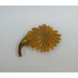 Vintage stained horn sunflower brooch, 8cm