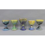 Group of five Margery Clinton (1931-2005) lustre glazed studio pottery goblets, to include one