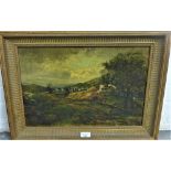 Varnished painting of a Landscape in a giltwood frame, (a/f), 47 x 32cm