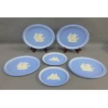 Collection of Wedgwood blue and white Jasperware oval dishes, largest 26cm long, (6)
