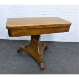 19th century pollard oak games table, the fold over interior with a green baize, on tripod base,