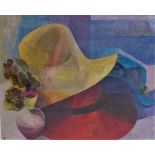 Elaine Forrest 'Hat and a Bag' Still Life, Mixed Media Monogrammed, in a glazed frame, 40 x 33cm