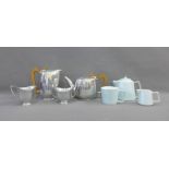 Picquot ware four piece tea and coffee set, together with a retro style blue and white glazed coffee