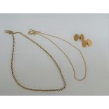 Two 9 carat gold chain necklaces and a pair of Gents 9 carat gold cufflinks (3)