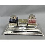 Silver plated desk inkwell
