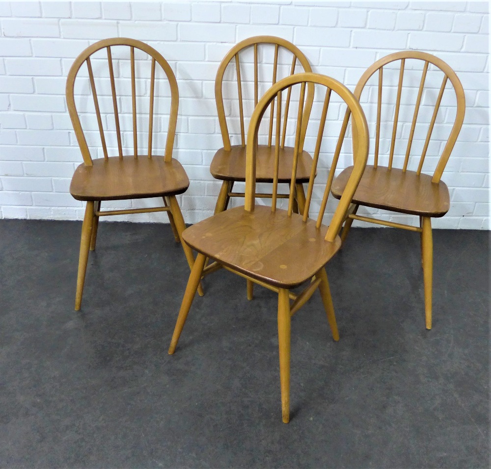 Set of four Ercol light elm spindle back chairs, 87 x 40cm (4)