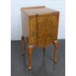 Walnut ledgeback bedside on carved cabriole legs, 80 x 41cm