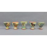 Set of five Maureen Minchin Bird patterned egg cups of large size, 7cm diameter by 7cm high, (5)