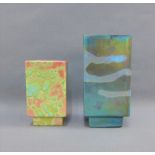 Two Margery Clinton (1931-2005), lustre glazed vases of square form, tallest dated '87, the other '