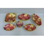 Collection of Carlton Ware Rouge Royale 'Spiders Web' patterned dishes with gilt edge rims to