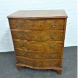 Burr walnut serpentine chest, stamped Cameo Furniture, with five graduating long drawers, 100 x 82cm