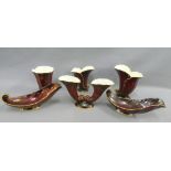 Collection of Carlton Ware Rouge Royale gilt edged pottery to include four vases and two oval dishes