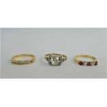 18 carat gold diamond set ring together with a 9 carat gold paste set ring and a gemset ring stamped