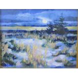 Pat Holland 'Field at Night' Oil-on-Board signed, in a glazed giltwood frame, 24 x 19cm