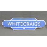 An original British Railways blue and white enamel totem station sign 'Whitecraigs', (Scottish