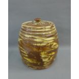 19th century agate style pottery jar and cover, 25cm