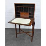 Mahogany fall front secretaire on stand, with fitted interior of pigeon holes and shelves, on square