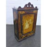 Art Nouveau mahogany hanging cupboard with honesty, poppies and dancing figures pattern , 56 x 35cm