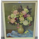 Marcel Dyf 'Peony's in a Stone Vase' Coloured Print In a glazed frame, with an Aitken & Dott label