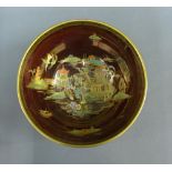 Carlton ware Rouge Royale 'Mikado' patterned bowl with a gilt edge rim and plain gilded footrim,