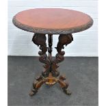 Late 19th century oak occasional table, the circular top raised on a carved mythical beast base,