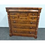 Victorian mahogany Scotch chest, with cushion fronted long drawer over two short and three