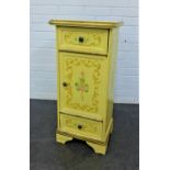 Floral painted cabinet with two single drawers and single cupboard door, 82 x 38cm