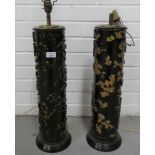 Pair of vintage table lamp bases constructed from wall paper printing rolls, 55cm high, excluding (