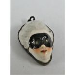 Meissen style porcelain and gilt white metal patch box, modelled in the form of a lady's head with