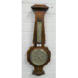 Mahogany and inlaid wall barometer, 59cm long