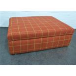 Large upholstered Ottoman with rectangular hinged lid and void interior, 124 x 98cm