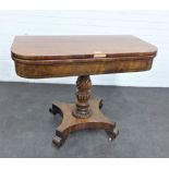 19th century mahogany and ebony foldover tea table on spiral column and quadripartite base with four