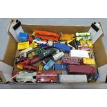 Carton containing a quantity of vintage Dinky and other die cast cars (a lot)