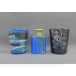 Margery Clinton (1931-2005), two small lustre glazed vases together with a flask shaped miniature