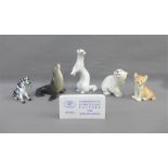 Collection of Lomonsov porcelain animals to include a Stoat, a Bear, a Zebra and a Seal, together
