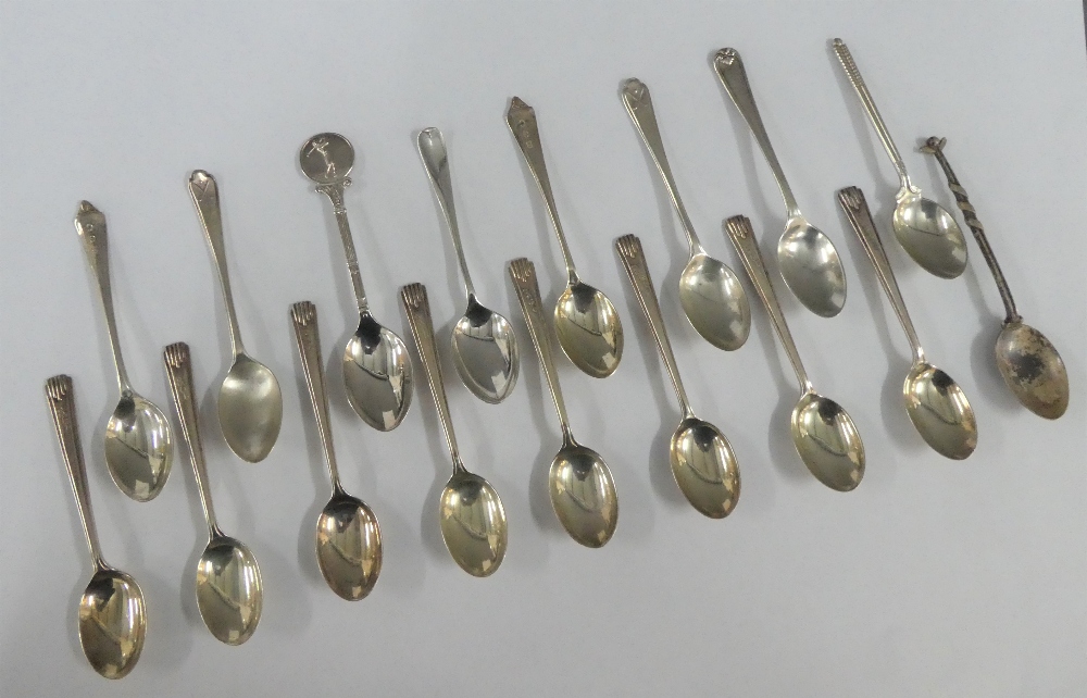 A collection of silver and white metal teaspoons, mixed hallmarks and makers (a lot)