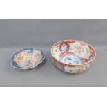 Japanese Imari punch bowl, together with another smaller with wavy rim, largest 25.5cm diameter