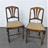 Pair of oak Art Deco side chairs with floral upholstered seats, 97 x 46cm, (2)