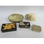 Birmingham silver pill / snuff box together with an oval horn box and cover and three various