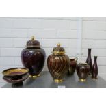 Collection of Carlton Ware Rouge Royale to include ginger jars, vases and bowls (8)