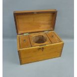 Mahogany and inlaid tea caddy with a hinged lid, 29 x 17cm