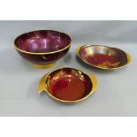 Carlton Ware Rouge Royale punch bowl and two Rouge Royale dishes (3)