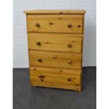 Pine chest with four long drawers, 110 x 76cm