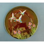 Carlton ware Rouge Royale plate, painted with birds, with printed backstamps, 28cm