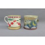 Two Studio pottery mugs to include a Nicholas Mosse cherry patterned mug and a Maureen Minchin owl