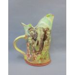 Maureen Minchin (b.1954), studio pottery jug, painted with Elephants and Giraffes, impressed seal