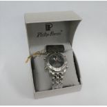 Gents Philip Persio stainless steel chronograph wristwatch, boxed
