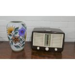 A vintage Bakelite radio by The General Electric Co. Ltd, and a floral Dutch vase (A.F.)