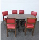Set of six red upholstered oak chairs with an oak gateleg table, 78 x 154cm, (7)