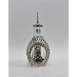 Wai Kee, Hong Kong, Sterling silver mounted glass scent bottle and stopper, signed to the base, 13cm